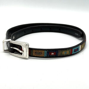 VTG Brighton BEADED Boho Belt Black Leather Seed SIZE MEDIUM Boho Western SW